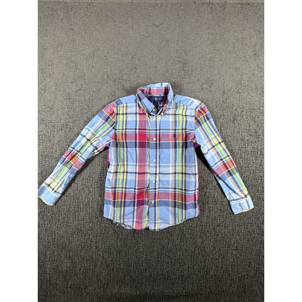 Ralph Lauren Boys 7 Multicolor Plaid Button Down Shirt Preppy Classic Long
